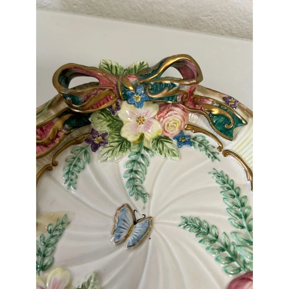Fitz Floyd 3D Woodland Spring Floral Butterfly Canapé Plate Bow